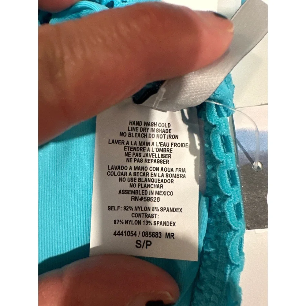 Isabella Rose Aqua Crochet Mesh Lace Up One Piece Swimsuit AQM 085683MR Small - Picture 5 of 6